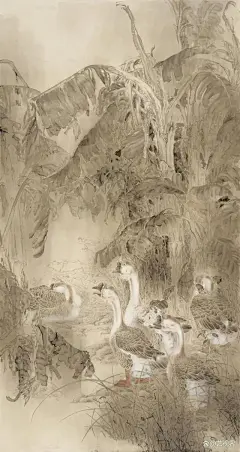 刘云博，原名刘芝。中国美术家协会会员，中国工笔画学会会员，2012年进修于北京画院，现为北京中国工笔花鸟画院导师蕉林聚贤 240cm×120cm 纸本设色 2014年