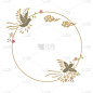 鸟类,矢量,绘画插图,亚洲,自然,黄金,运气,图像,壁纸,复古风格