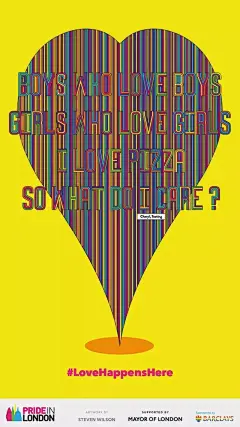 这些心形主题的海报，是纪念英格兰及威尔士地区同性恋部分合法化50周年，每一张都做得很不错