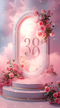 三八妇女节女神节女王节3D浪漫感实景粉色展台背景图片素材