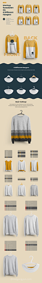 挂在6种不同衣架的长袖卫衣运动衫正方面贴图展示样机 Sweatshirt Mockup :  