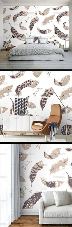 现代简约个性羽毛墙纸