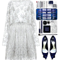 A fashion look from December 2015 featuring gray dress, navy pumps and crystal clutches. Browse and shop related looks.