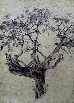 現實設繪-leading采集到Dina Brodsky 圆珠笔绘画《Trees》