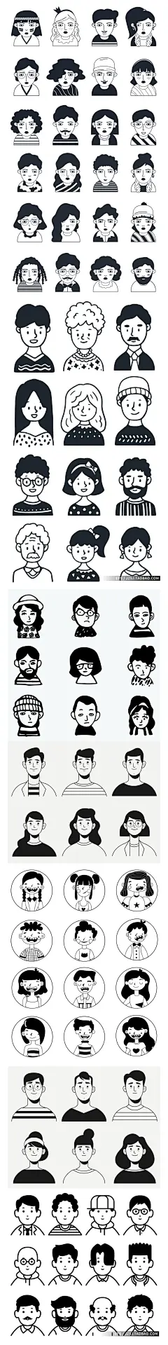 0309卡通手绘黑白涂鸦男人女人儿童人物头像形象表情矢量设计素材-淘宝网