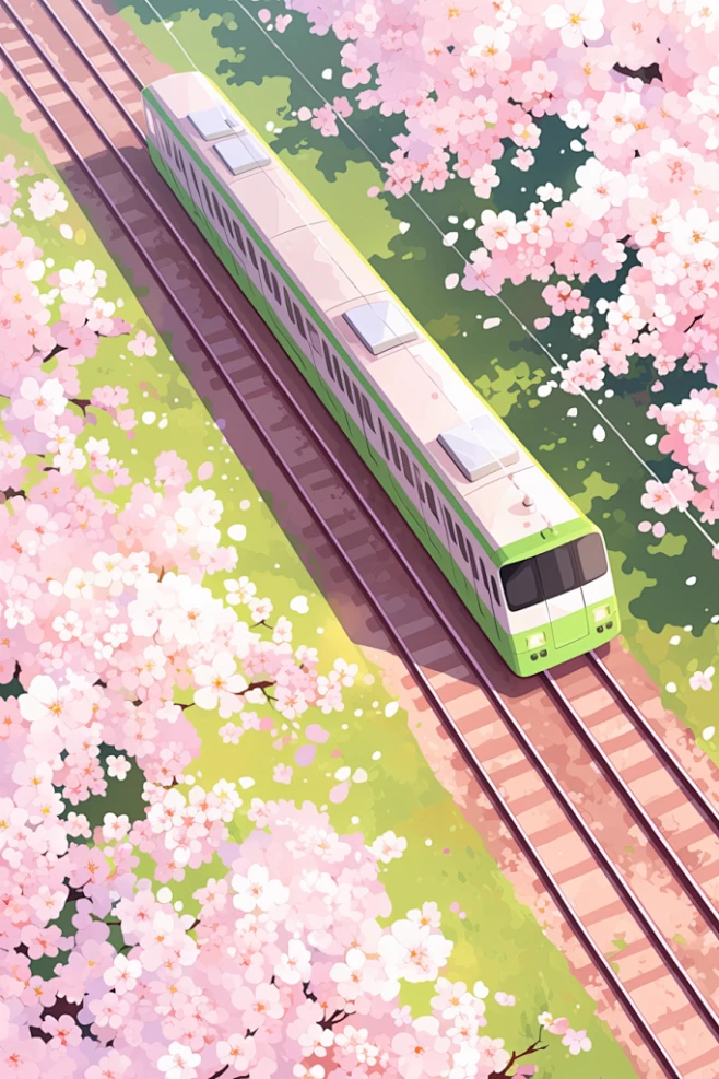 春天火车之旅插画-花瓣网
