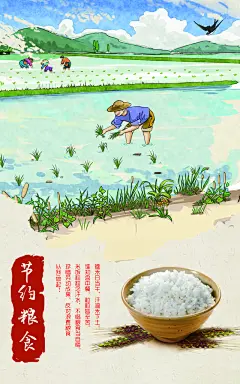手绘黄色高级感创意风节约粮食海报