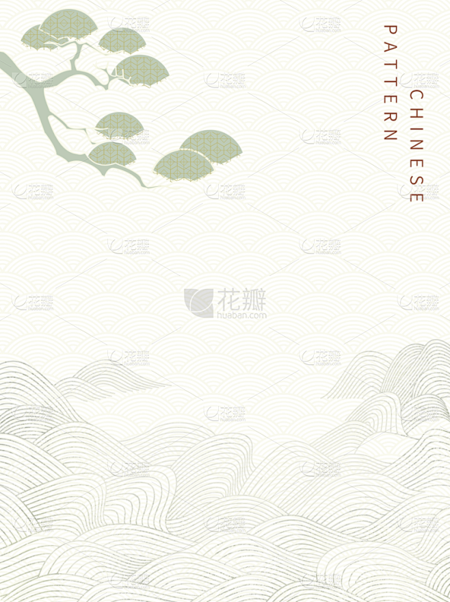 常规中国风肌理海浪线条古风简约场景背景素...