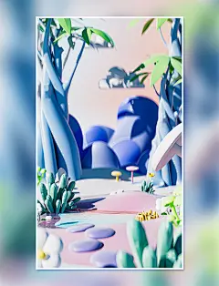 春天绿色生机创意卡通风格C4D场景