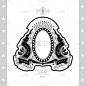 Oval Frame Between Winding Ribbon Pattern. Vintage
