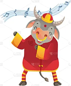 母牛,可爱的,传统,贺卡,春节,中文,新年前夕,十二生肖,动物,节日