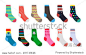 Set of socks in a different pattern. Flat vector illustration isolated on white background