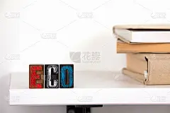 生态字由彩色木制字母组成