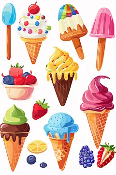 AI数字艺术手绘冰淇淋甜品插画