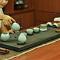 祥福 汝窑功夫茶具套装 带大号乌金石茶盘 黑金石头茶海特价TZ023