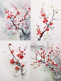 qza12_Plum_blossom_red_heavy_snow_white_background_no_be96f032-f407-4435-8283-d544136a80b7