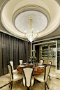 新古典风格现代四居177平家居餐厅餐桌灯具吊顶装修效果图