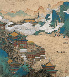 cn仇英 松山楼阁 立轴 绢本作品欣赏1泠馨采集到工笔画采集nipic.