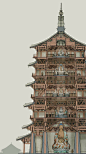 【 中国古建经典 · 释迦塔 】--- “ 释迦塔 建于公元1056年，是中国现存最高最古的一座木构塔式建筑，释迦塔塔高67.31米，底层直径30.27米，呈平面八角形。全塔耗材红松木料3000立方米，2600多吨，纯木结构、无钉无铆 ”。