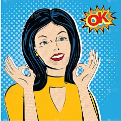 流行艺术复古漫画女孩与OK文本语音泡泡