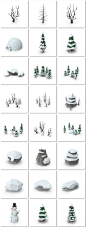 24个雪天冬季场景雪地多边形树木岩石雪屋雪人元素3D素材PSD模板设计