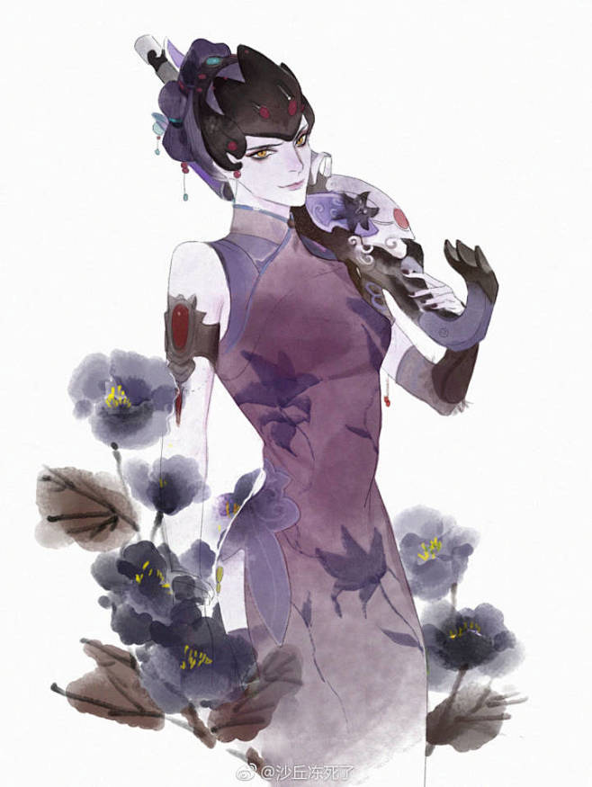ow女性旗袍 黑百合