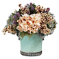 With silk wildflowers in an eye-catching ceramic pot, this lovely arrangement brings a touch of natural style to your decor.   Product: Faux floral arrangementConstruction Material: Silk, plastic and ceramicColor: Aqua, green, purple and cremeFeatures: In