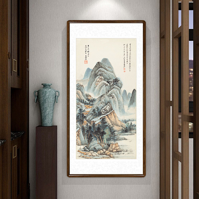 国画水墨山水画客厅入户玄关装饰画书房办公室竖版挂画张大千字画-淘宝网-花瓣网