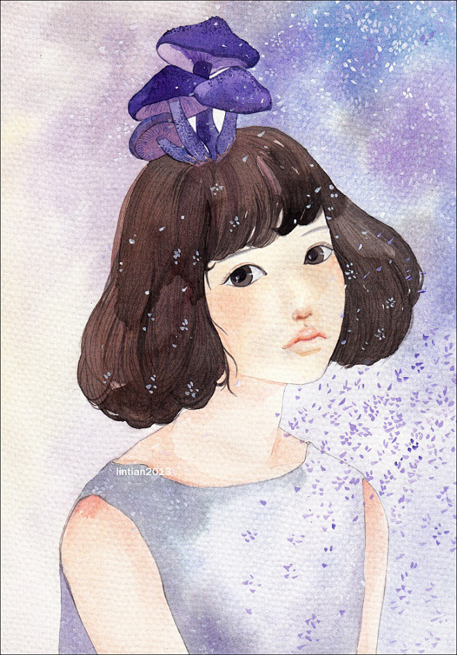 林田  的插画 紫色蘑菇#小清新插画#
