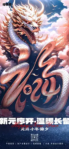 AI龙年元旦科幻海报