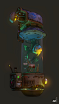 The Travelling Fish (Borderlands inspired), Ally Albon : I wanted to create a game prop inspired by Cory Loftis' concept art of a floating fish tank, but I wanted it to be highly stylised and graphical -  what better inspiration than Borderlands!  Here is