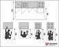 四种基本的厨房设施与人的最小使用尺寸。人体工程学，设计参考图。
