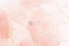 摘要带金花装饰元素的灰红色液体水彩背景.粉红大理石水墨画效果好,分枝金黄.雅致壁纸的矢量图解