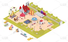 游乐园景点矢量平面等距插图