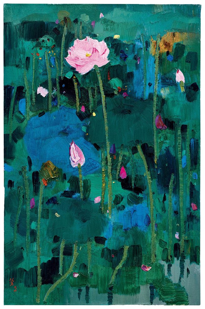 吴冠中1996年作红莲油彩画布