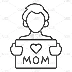 孩子与母亲的爱卡片细线图标，母亲节的概念，明信片为妈妈签名在白色的背景，爱你的妈妈在男人的手贺卡图标