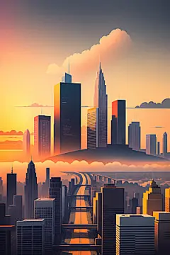 城市地标扁平风插画