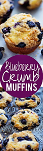 Blueberry Crumb Muffins - perfect, bakery-style super moist blueberry muffins made with GREEK YOGURT and a sweet and salty crumb topping! | Creme de la Crumb