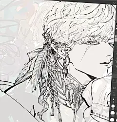 日本插画师kokuno。喜好画男人，线条扎实，在确定画风后，是有规律秩序的华丽，又如自由生长般的繁华，总体给人神秘、玄幻的美感 (78)