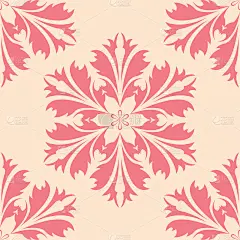红色花朵，米色背景。无缝模式