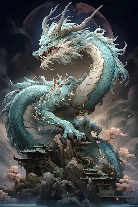 【AI数字艺术】中国古代神兽山海经系列插画之东方青龙图片下载-花瓣网