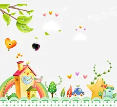 手绘卡通风景插画 创意素材