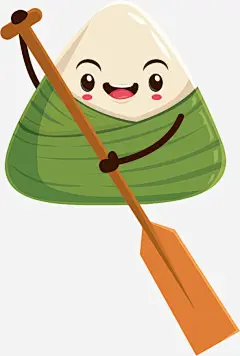 端午节拿着船桨的粽子高清素材 可爱粽子 害羞 开心 拿着船桨的粽子 端午节 绿色粽子 免抠png 设计图片 免费下载