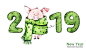 2019 Happy New Year banner. Cute pig in winter scarf with numbers. Watercolor illustration. Symbol of winter holidays. Zodiac sign. Perfect for calendar and celebration card.