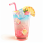 White background, a glass of 3D cartoon summer iced drink, 3D clay cartoon style, minimalist style, no shadow, no projection, usually used as a single element for design materials,