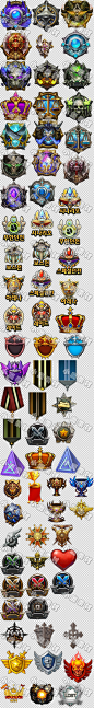 手游游戏UI设计常用 徽章 皇冠 等级 图腾 勋章 图标素材
