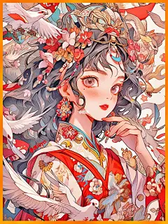 Mi家花鸟|国潮&amp;国风插画|古风女孩