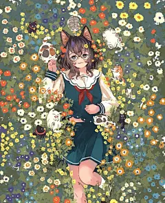 日系/日韩风/薄涂 一起吸猫吗？日本画师おいも的插画作品
花瓣关注原画人，推荐更多精选素材，绘画更有灵感
