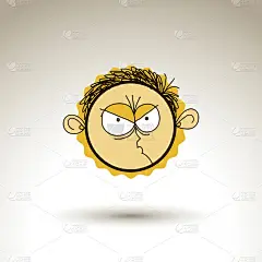 矢量彩色手绘插图愤怒的卡通男孩孤立在白色的背景，简单的设计元素，网络头像的想法。青少年脸上的面部表情
