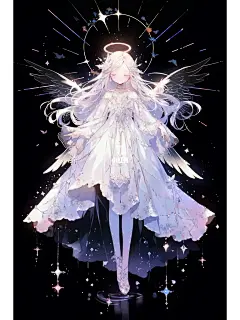 唯美插画・纯白天使 雪羽飞舞